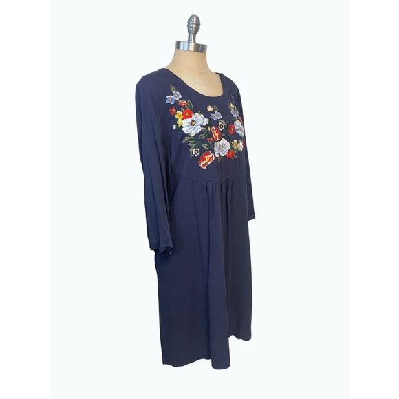 Joules Navy Dress with Floral Embroidery - Picture 2 of 5